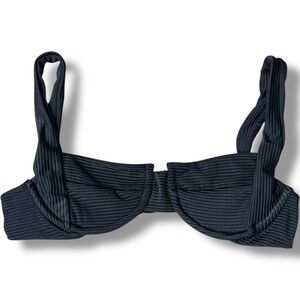 Cuup Sleek Black/Navy Ribbed Women's Bra Style Swim Bikini Top